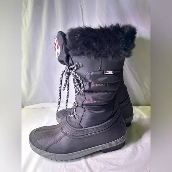 Pajar Black Snow Boots with Gray Fur